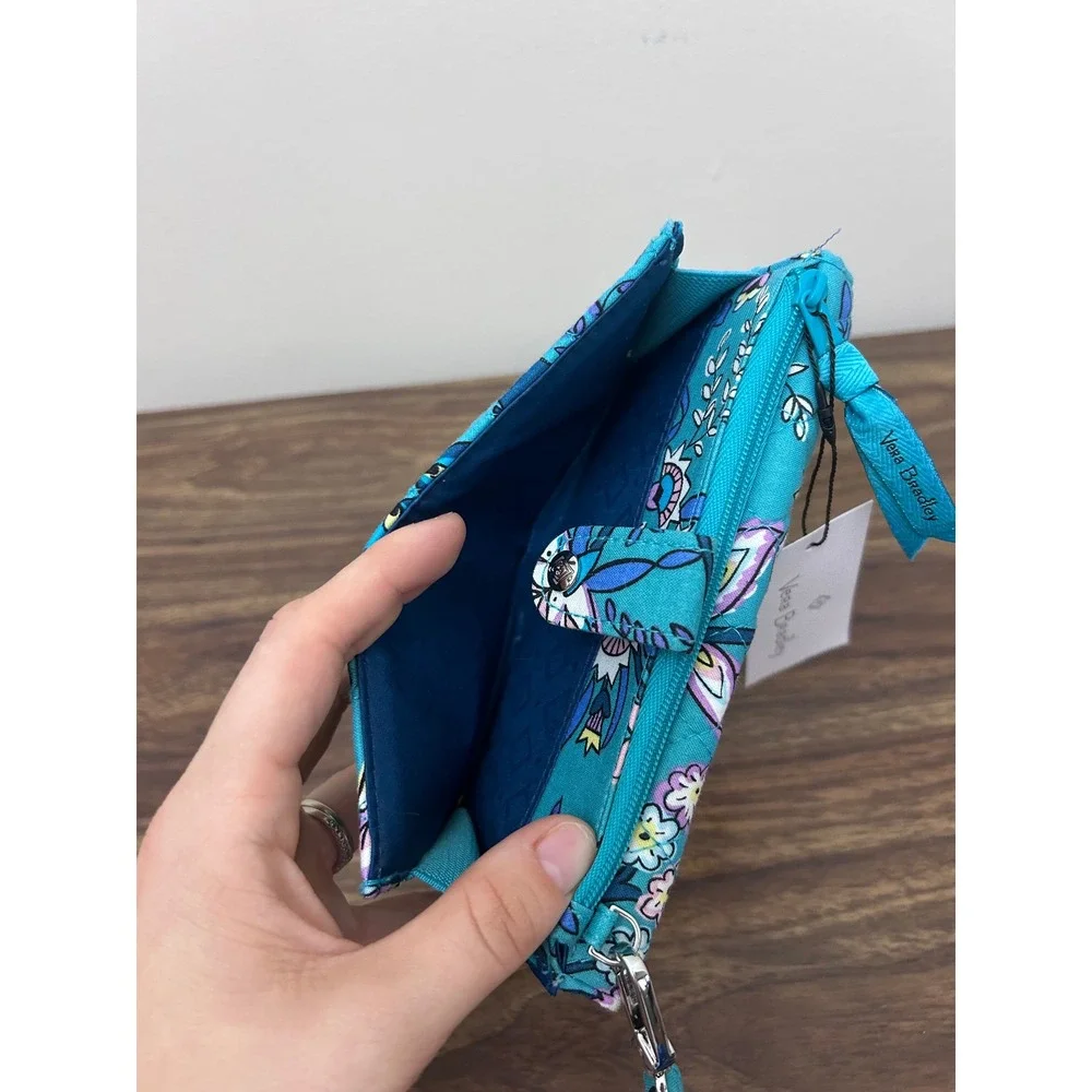 Vera Bradley RFID Smartphone Wristlet Java Navy Floral Blue Quilted Wallet NEW